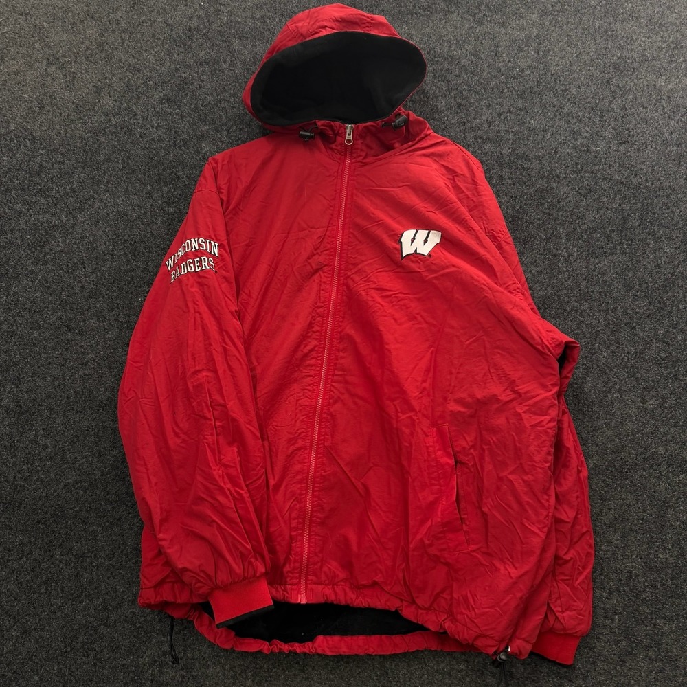 Vintage Wisconsin Badgers Crable Sportswear Hooded Windbreaker Jacket Red Mens L
